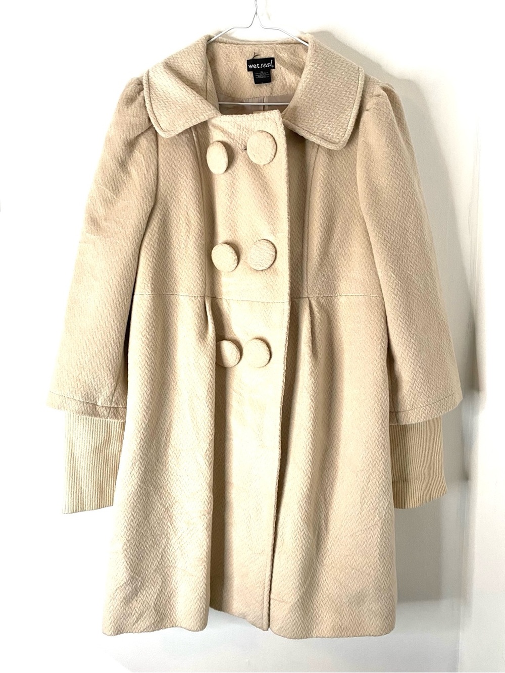 Wet Seal NWT Cream Textured Babydoll Coat Rib Knit Cuffs Y2K